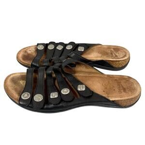 Dansko Janie Black Strappy Slide Sandals Womens Size 11.5 Leather Shoes